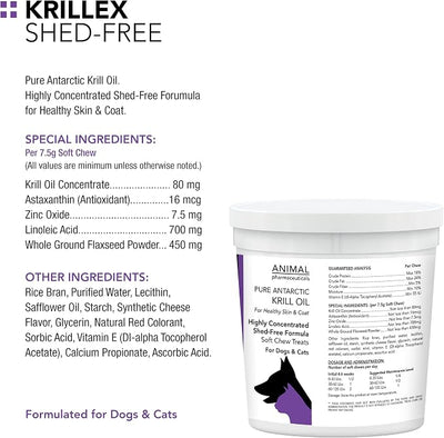 Animal Pharmaceuticals Krillex Shed-Free Chews - Shedding Support Krill Oil for Dogs & Cats - Skin and Coat Omega 3 Supplement for Dogs - 60 ct