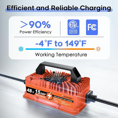 EPOWREY 48 Volt Golf Cart Battery Charger 15 AMP for Club Car Precedent & DS Series with 3-Pin Round Plug- Lead Acid