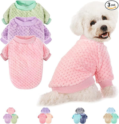 Dog Sweater, 3 Pack Dog Sweaters for Small Medium Dogs or Cat, Warm Soft Flannel Pet Clothes for Dogs Girl or Boy, Dog Shirt Coat Jacket (Medium, Pink+Purple+Light Green)