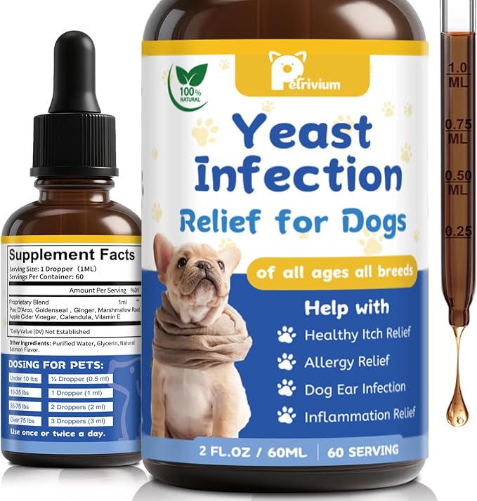 Yeast Infection Treatment for Dog, Natural Dog Yeast Infection Relief for Itchy Skin & Ear - Allergy & Paw Itching, Soothes Irritation & Reduces Inflammation Herbal Dog Supplement Drops