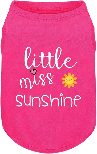 Pink Cotton Dog Shirt with 'Little Miss Sunshine' Print, Soft & Breathable Pet Apparel for Small to Large Dogs, All-Season Sleeveless Vest, Cute and Comfortable Dog Outfit.Pink Sun L