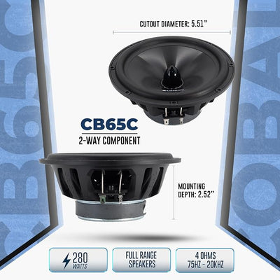 ORION Cobalt Series CB65C 2-Way Car Audio Component System - 6.5” Speakers, Full Range, Enhanced Bass, 280W, 4 Ohms, Easy Installation, 1” Silk Dome Tweeter, External Passive Crossover (Pair)