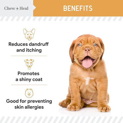 Salmon Oil for Dogs -60 Soft Chew Omega Treats Skin and Coat Supplement for Dogs -Fish Oil Blend of Fatty Acids, Omega 3 and 6, Vitamins, Antioxidants, Minerals -Made in USA