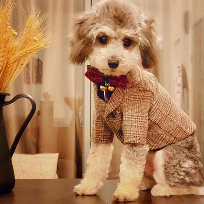 Dog Clothes Pet Plaid Suit Dog Tuxedo Costumes, Formal Gentleman Apparel Vest, Wedding Party Birthday Wear French Bulldog Pug Teddy Terrier (XL, Brown Coat)