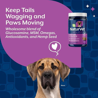 NaturVet Hemp Joint Health, Joint Care Support Supplement for Dogs, Soft Chews, 60ct Made in THE USA