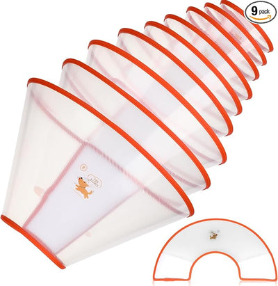 Paterr 9 Pcs Soft Dog Cone Collar Adjustable Protective for Pet Flexible Plastic Cone for Dog After Surgery Recovery E Collar for Wound Healing Small Medium Large (Orange Border)