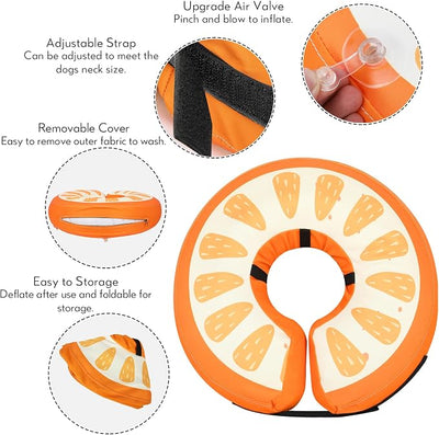MIDOG Soft Inflatable Dog Cone,Donut E-Collar Alternative for After Surgery, Prevents Licking,Allowing Normal Eating & Vision,Comfortable Recovery Collar for Small Medium Large Dogs & Cats, Orange-M