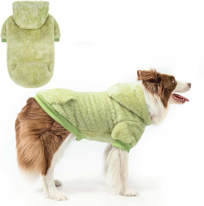 SCENEREAL Fleece Dog Sweaters Hoodie for Small Medium Large Dogs Girls Boys, Plush Fuzzy Dog Clothes Hoodies with Leash Hole, Winter/Fall Puppy Cold Weather Coat, Sherpa Hooded Sweatshirt, Green ML
