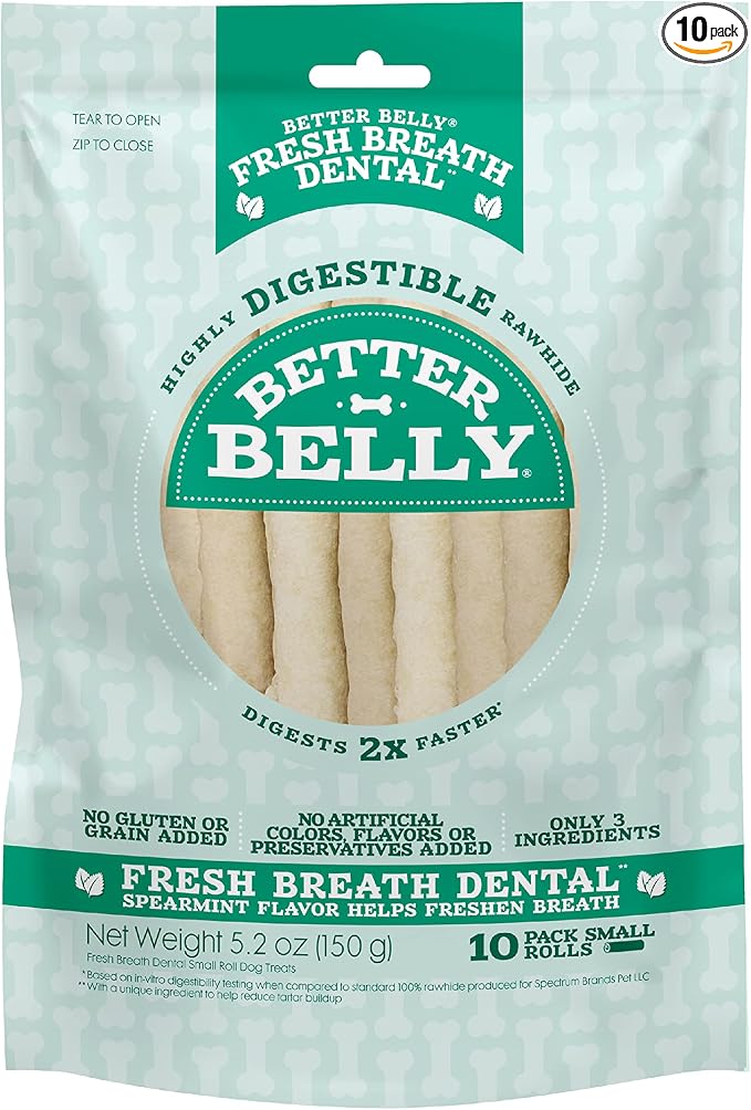 Better Belly Fresh Breath Dental Small Rolls, Dog Chews, Small, 10-Count
