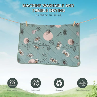 IEUUMLER Washable Pee Pads for Dogs, 2 Pack Non-Slip & Waterproof Pack Whelping Pad, Reusable Washable Puppy Potty Training Pad with Fast Absorbent for Playpen EU007 (Green Daisy, 41"X41"-2pcs)