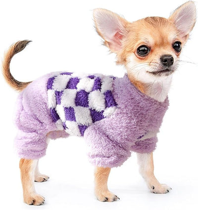 Sebaoyu Turtleneck Dog Pajamas for Small Dogs, Fleece Sweater, Winter Cute Tiny Clothes Outfit Puppy Pet Jumpsuits Chihuahua Yorkie Cat Clothing(Plaid Purple,Medium)