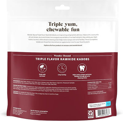 Amazon Brand - Wonder Bound Triple Flavor Rawhide Kabobs for Dogs, Variety, 1.5 Pound (Pack of 2)