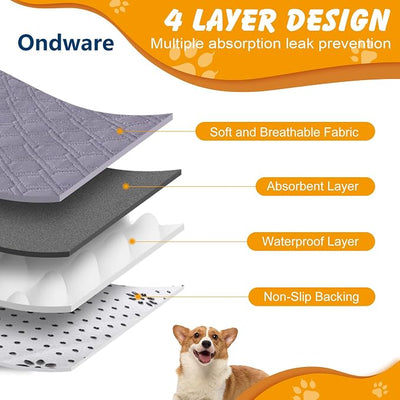 24x18 in Washable Pee Pads for Dogs,2 Pack Reusable Puppy Pads,Waterproof Non-Slip Pet Pee Pads ,4 Layer Design Pet Training Pads for Dogs, Cats, Bunny(Grey