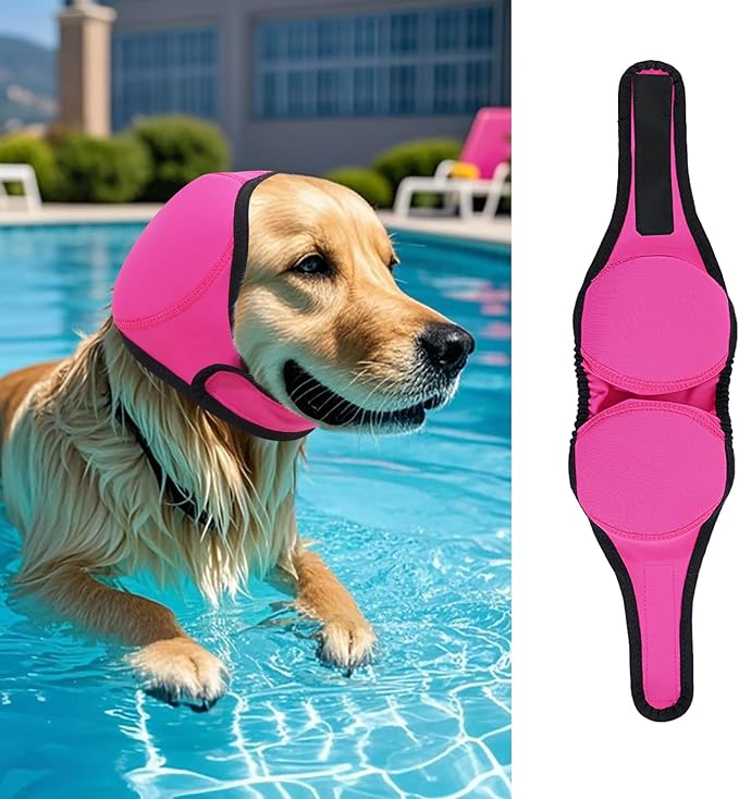 LIANZIMAU Dog Ear Covers for Bath, Swimming & Grooming Water Resistant Dogs Shower Cap Reusable Dog Ear Protection for Noise, Blow Drying Adjustable Ear Wraps for Dogs Bathing Supplies