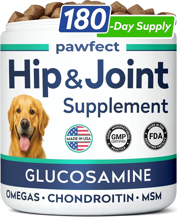 PAWFECTCHEW Advanced Hip & Joint Glucosamine Supplement for Dogs - Treats for Picky Eaters w/Chondroitin, MSM, Omega-3 - Joint Pain Relief - Chicken Liver - 180 Ct - Made in USA