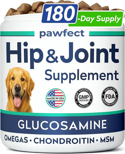 PAWFECTCHEW Advanced Hip & Joint Glucosamine Supplement for Dogs - Treats for Picky Eaters w/Chondroitin, MSM, Omega-3 - Joint Pain Relief - Chicken Liver - 180 Ct - Made in USA