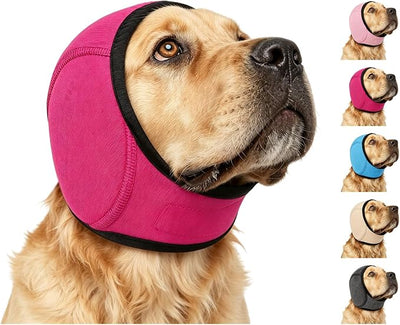 Zenpup Noise Cancelling Ear Wrap, Dog No Shake Ear Muffs Noise Protection Firework Thunder Vacuum, Comfortable Quiet Dogs Calming Hoodie, Adjustable for Grooming Bathing & Swimming (Rosered, Large)