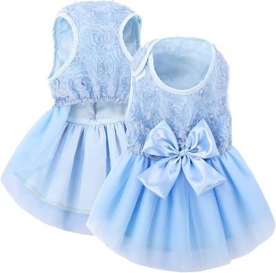 ASENKU Dog Dress Pet Wedding Dress Princess Lace Puppy Birthday Party Outfit Formal Apparel Girl for Small Medium Dogs Cats (Small, Blue)