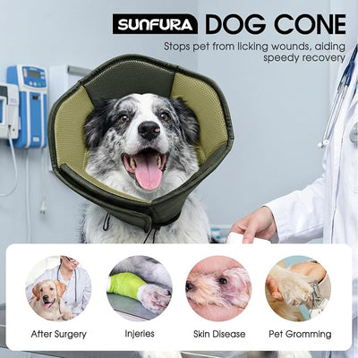 Dog Cone - Soft Cone for Dogs to Stop Licking, Pet E-Collar Alternative After Surgery, Adjustable Pet Recovery Collar for Wound Healing, Army Green Large