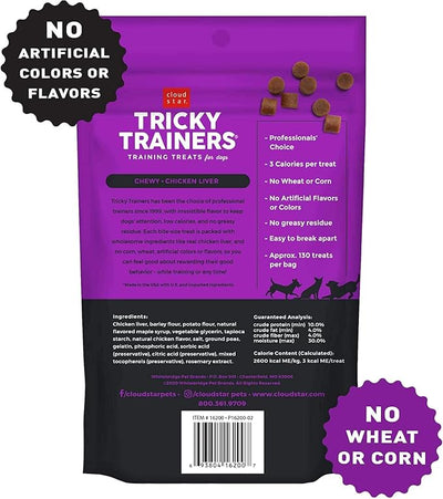 Cloud Star Tricky Trainers Grain-Free Variety Pack – Four Total Flavors: Peanut Butter, Liver, Cheese, and Salmon Plus Pet Paws Notepad (5oz Each, 20oz Total)