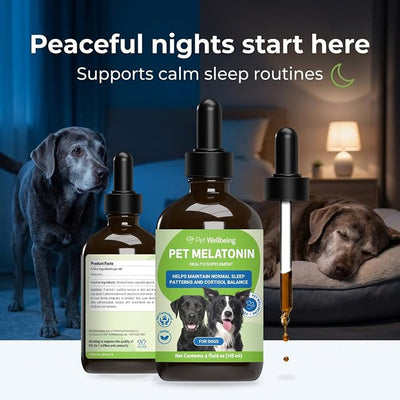 Pet Wellbeing Pet Melatonin for Dogs - Vet-Formulated Holistic Sleep Support - Healthy Sleep Patterns, Circadian Rhythm Balance - Liquid Melatonin Supplement - Made for Dogs 4 oz (118 ml)
