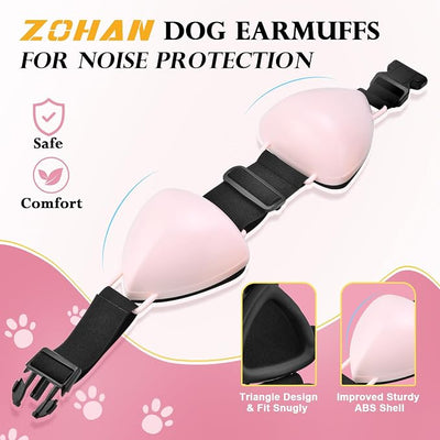 ZOHAN Dog Ear Muffs for Noise Protection, Comfort Dog Noise Cancelling Ear Muffs with Fast Snap Lock for Fireworks, Thunder, Vacuums(Pink,L)
