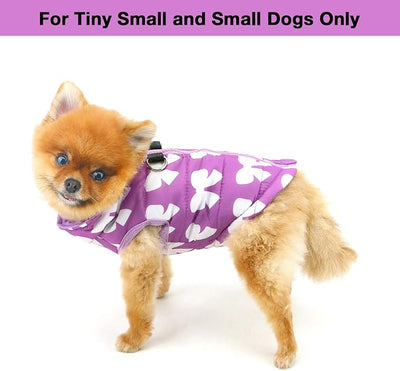 SMALLLEE_LUCKY_STORE Pet Water Resistant Winter Jacket Vest with D-Ring for Small Dog Cat Zip-up Padded Puppy Coat Chihuahua Yorkie Kitten Warm Clothes, Purple, S