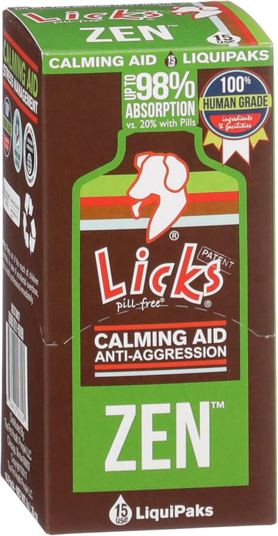 Licks Zen Calming Aid - Calm Behavior & Stress Support for Dogs & Cats - L-Theanine, Chamomile, Ashwagandha & Tryptophan - Pill-Free Gel Packets - Chicken Flavor - 15 Packets