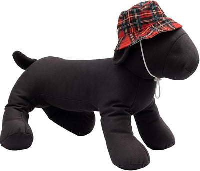 THE WORTHY DOG Plaid Hat for Dogs – Lightweight Pet Sun Hat with Adjustable Chin Strap, Soft Brim & Bright Colors - Red, X-Large