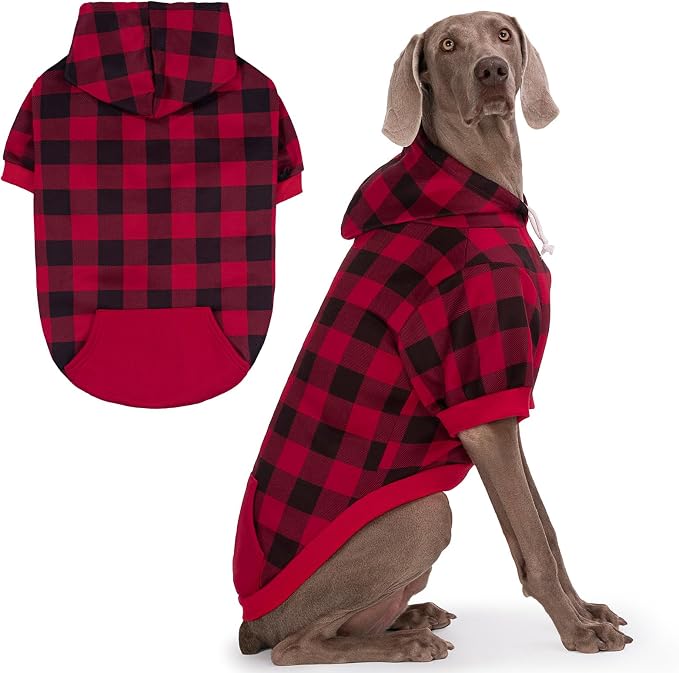 EXPAWLORER Plaid Dog Hoodie - British Style Warm Dog Sweater Shirt with Leash Hole,Pitbull Clothes Outfits,Winter Coat Apparel for All Breeds Puppy Girl Boy-Cat Apparel,Buffalo Check X-Large