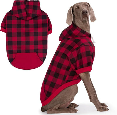 EXPAWLORER Plaid Dog Hoodie - British Style Warm Dog Sweater Shirt with Leash Hole,Pitbull Clothes Outfits,Winter Coat Apparel for All Breeds Puppy Girl Boy-Cat Apparel,Buffalo Check X-Large