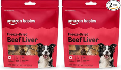 Amazon Basics Freeze-Dried Raw Single Ingredient Dog Treats (Previously Wag), Beef Liver, High Protein, Grain-Free, 3.3 Ounce, Packaging May Vary (Pack of 2)