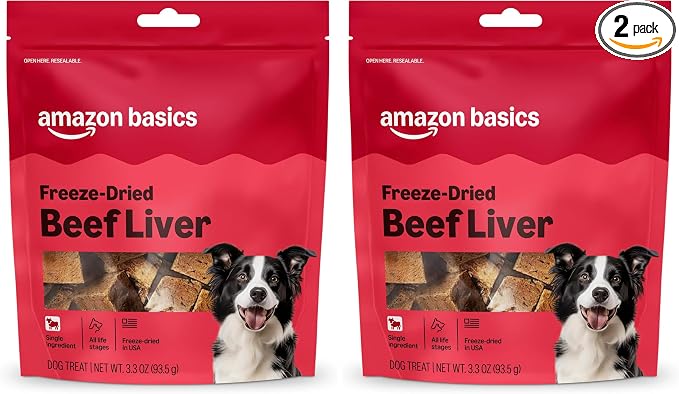 Amazon Basics Freeze-Dried Raw Single Ingredient Dog Treats (Previously Wag), Beef Liver, High Protein, Grain-Free, 3.3 Ounce, Packaging May Vary (Pack of 2)
