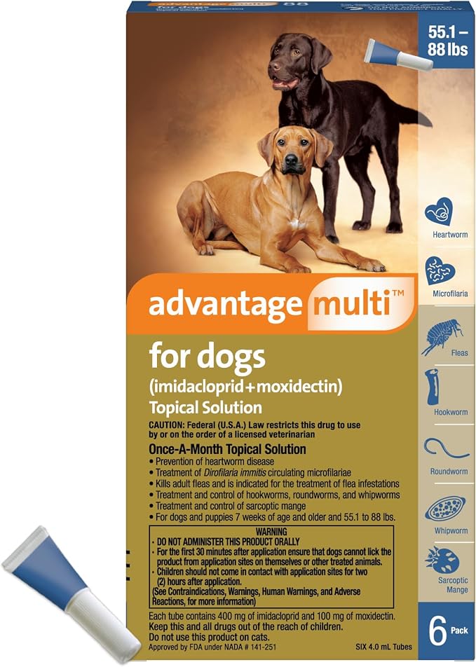 Advantage Multi Topical Solution for Dogs 6 Doses, 55.1-88 lbs (Blue)