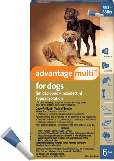 Advantage Multi Topical Solution for Dogs 6 Doses, 55.1-88 lbs (Blue)