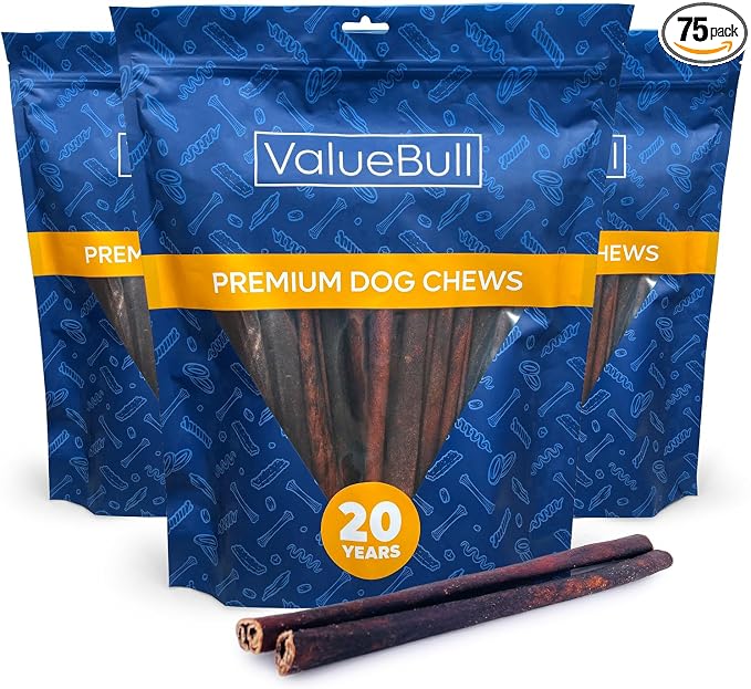 ValueBull Collagen Sticks for Dogs, 12 Inch Medium Chews, Natural Long-Lasting Dog Treats, 75 Count - Supports Joints, Skin & Coat with Chondroitin & Glucosamine