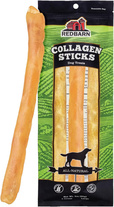 Redbarn Pet Products All-Natural Large 12" Beef Collagen Sticks for Dogs - Long Lasting Low-Odor Alternative to Traditional Rawhide & Bully Sticks - Supports Healthy Joints, Skin, & Coat - 3 Pack