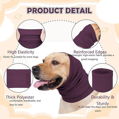 Dog Calming Hoodie Head Wrap,No Shake Anxiety Relief Quiet Thunder Vest for Dogs,Ear Protection Head Muffs for Grooming,Pet Covers for Fireworks,Vet Visits,Bathing,Purple,L