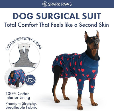 Spark Paws Dog Surgery Recovery Suit – Dog Recovery Suit After Surgery, Anti-Lick Dog Onesie, Abdominal Wound Protector, Soft Cone Alternative for Spay Neuter Male Female Pet Recovery - Hearts - 2XL
