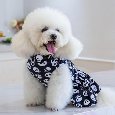 CuteBone Turtleneck Dog Velvet Dress Halloween Puppy Skirt Costume Pet Clothes Cat Apparel with Bow Hair Rope for Small Dogs CVD11XS