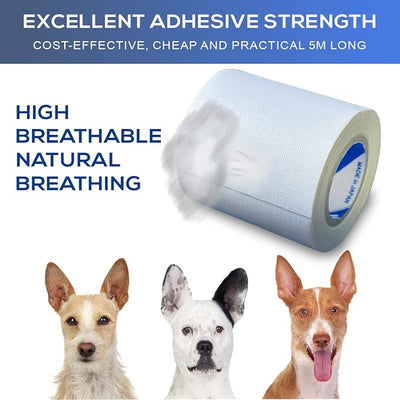 Ear Tape for Dogs 1 Pack with Dog Ear Cleaner Cotton Swabs, Self Adhesive Cotton Tape for Dog Ear Protection and Support, Ear Care Set for Dogs (2.0 inch (50 mm))