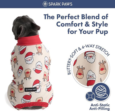 Spark Paws Dog Christmas Pajama, Dog Recovery Suit Male, Onesie, Ultra-Soft and 4-Way Stretch, for Small Medium and Large Breeds - Santa and Rudolph - S