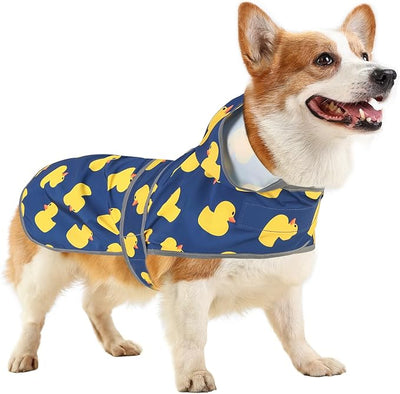Dog Raincoat for Large Dogs Waterproof Jacket Hooded Rain Coats with Reflective Strips Leash Hole & Poncho Adjustable Fit (Duck,L)