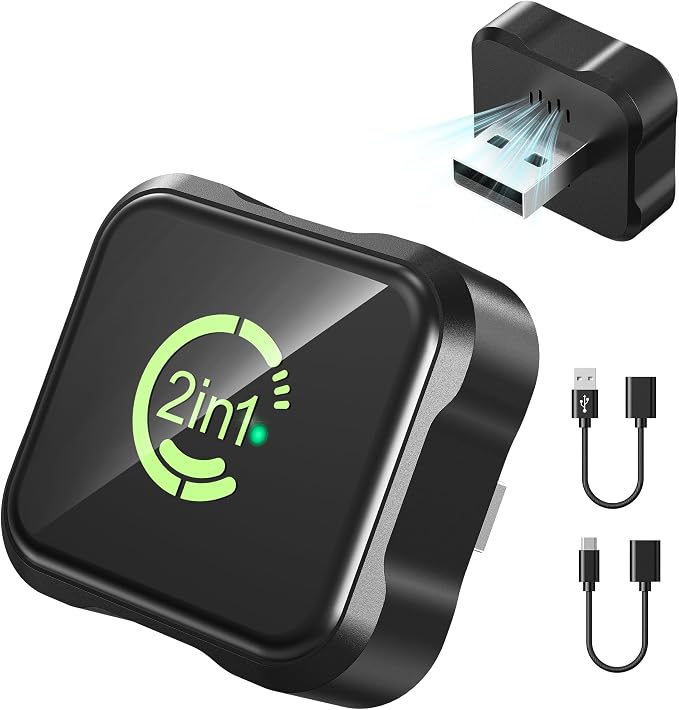 2026 Upgraded Wireless CarPlay & Android Auto Adapter, 2-in-1 Mini Size Plug and Play Adapter for iPhone & Android Auto, Seamless Connection for Convert Wired to Wireless Car Play, USB/USB-C Port