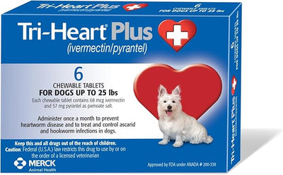 TRI-HEART PLUS Chewable Tablet for Dogs, up to 25 lbs (Blue Box), 6 Chewable Tablets, 6-Month Supply