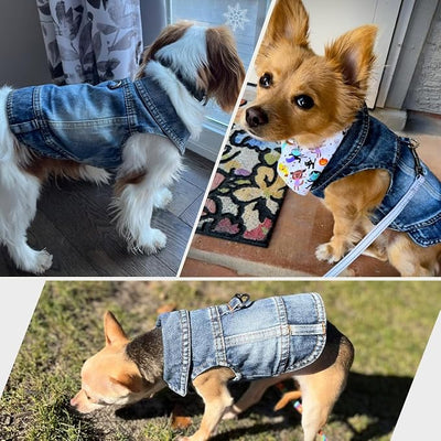 Dog Jean Jacket, Blue Denim Shirt Classic Lapel Vest Coat Costume Puppy T-Shirt, Comfort Tank Top Cool Apparel, Washed Pet Clothes for Dogs Boy Girl (with D-Ring, Medium)