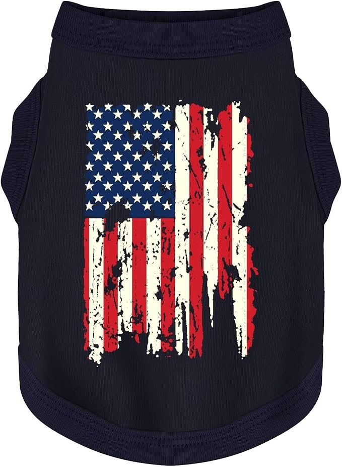 American Flag Inspired Dog Vest: Perfect Dog Shirt, Ideal Tank Top for Everyday Wear, Independence Day Celebrations Quality Materials Cute and Stylish Look Battle Damaged Dark Blue XL