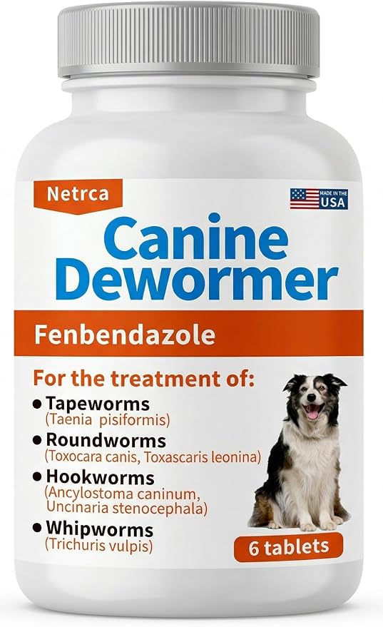 Canine Dewormer (Fenbendazole) for Roundworms, Hookworms, Tapeworms & Whipworms, 6 Chewable Tablets