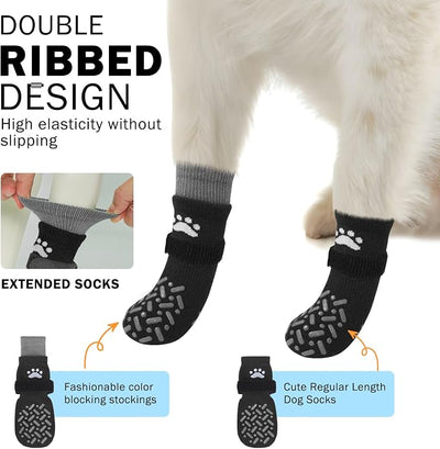 SCENEREAL Anti Slip Dog Socks to Prevent Licking Paws, Dog Shoes for Hot/Cold Pavement, Paw Protector Traction Control on Hardwood Floor, Dog Shoes Booties for Puppy Small Medium Large Senior Dogs