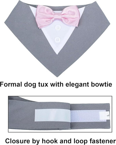 ADOGGYGO Formal Dog Tuxedo Wedding Pet Bandana Collar with Bowtie, Adjustable Birthday Wedding Formal Tux Costumes for Extra Large Dogs Pets (XL, Grey)